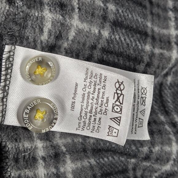 Eddie Bauer Fleece Shirt Jacket Men’s TXL Tall Gray Black Plaid Button Front - Picture 11 of 12